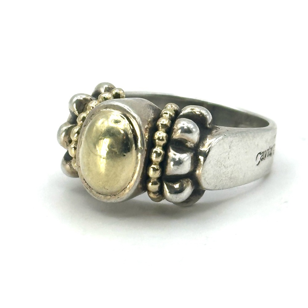 Lagos Vintage Caviar Sterling Silver & 18 KT Gold Dome Ring Size 7